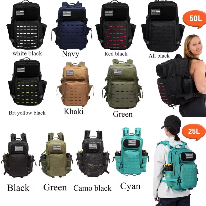 25L/50L Tactical MOLLE Backpack – Outdoor Hiking Bag with Bottle Holders - Image 3